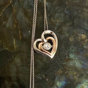 Sterling Silver 925 SAI Rose Gold Dancing Moving CZ Heart Pendant Necklace 18"